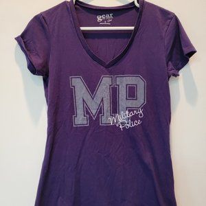 Ladies Medium purple short sleeve MP tee shirt v neck